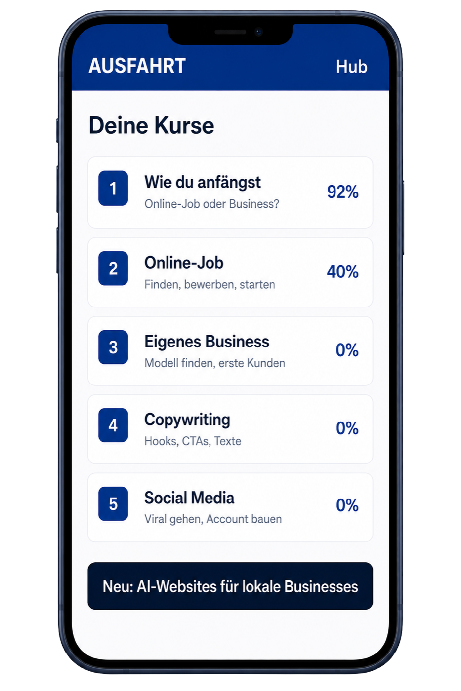 Ausfahrt Kurse im Handy